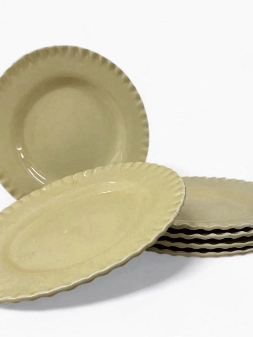 Pottery Barn Pie Crust Yellow 12.25” Oversized Dinner Plates Set of 6 Vintage